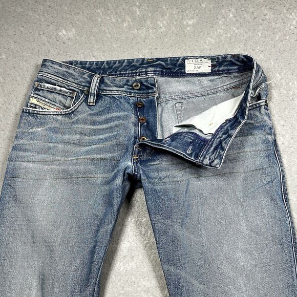Diesel ZAF Distressed Wash Denim Jeans Button Fly Light Wash W32 L32 - Picture 4 of 15